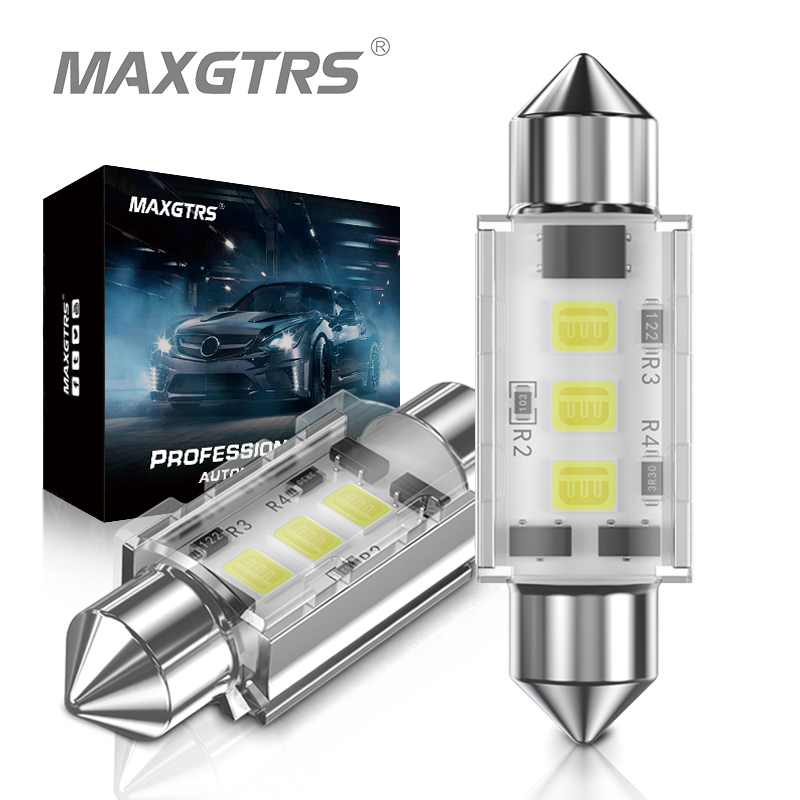 Maxgtrs หลอดไฟ LED 31 36 39 41 มม. C5W 3 SMD 3030 แคนบัส ไม่มีข้อผิดพลาด สําหรับติดตกแต่งภายในรถยนต์ 2 ชิ้น