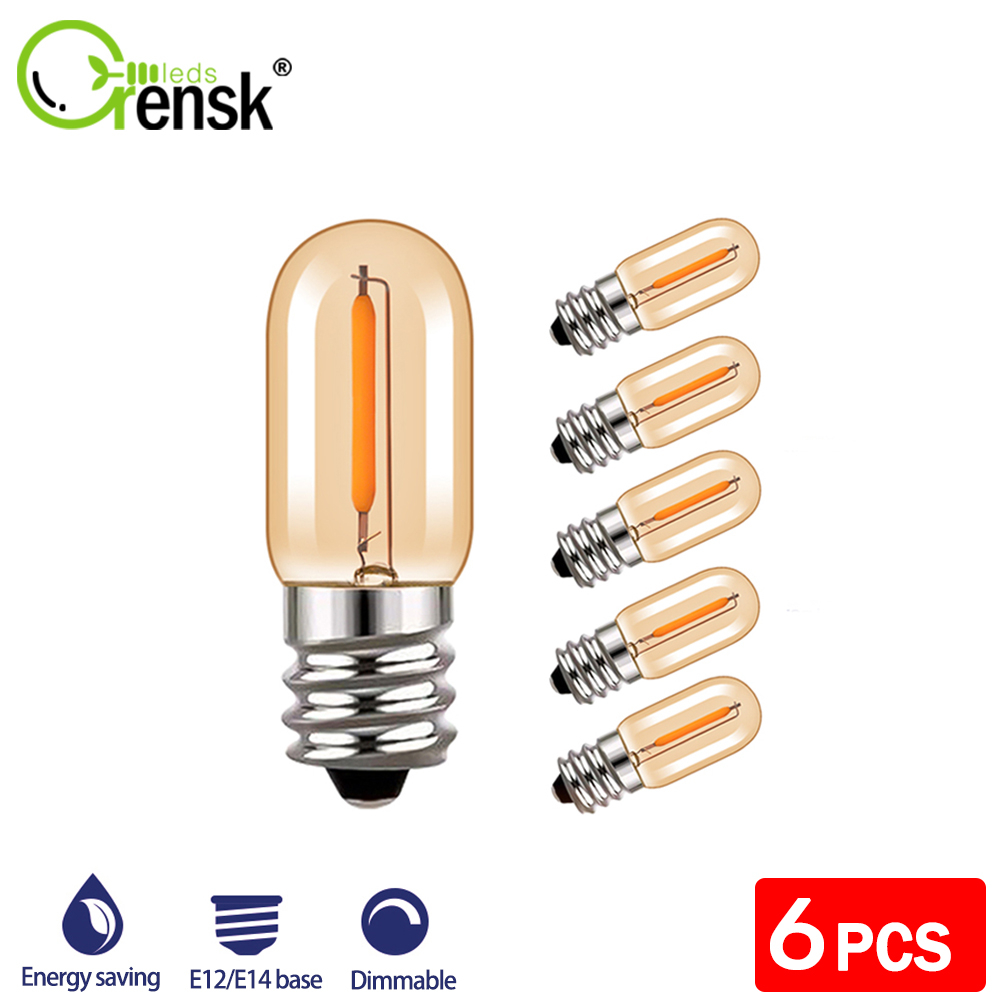 หลอดไฟ E12 E14 LED 1W T16 หรี่แสงได้ สีขาวอบอุ่น สไตล์วินเทจ สําหรับโคมไฟตั้งโต๊ะ เกลือ 6 แพ็ค