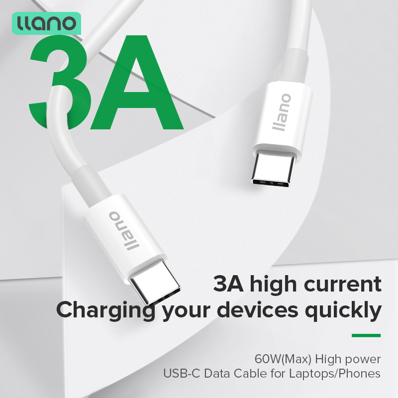 Llano สายเคเบิลชาร์จเร็ว 60W PD 3A Type-C เป็น Type-C ทนทาน Type-C