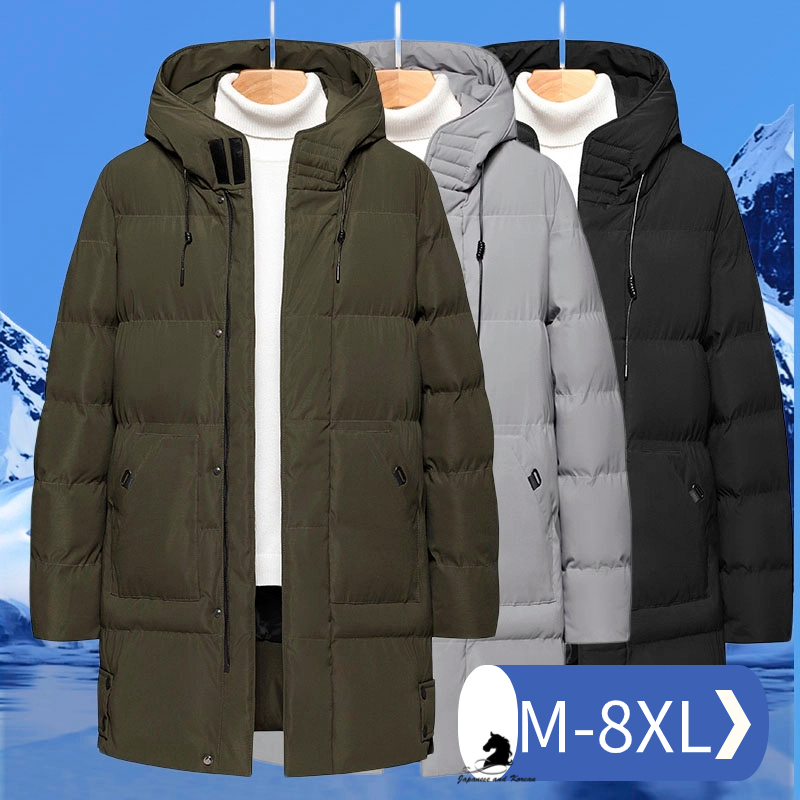 เสื้อแจ็กเก็ต ความยาวปานกลาง มีฮู้ด กันลม ขนาดใหญ่ ให้ความอบอุ่น แฟชั่นฤดูหนาว สไตล์เกาหลี สําหรับผู้ชาย ไซซ์ M – 8xl