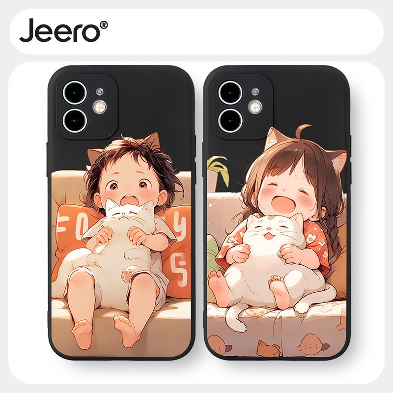 Jeero เคสคู่ เคสไอโฟน คู่รัก กันกระแทกซิลิโคนนุ่มการ์ตูนน่ารักตลก เคสโทรศัพท์ สีดำ Compatible for iPhone 16 15 14 13 12 11 Pro Max SE 2020 X XR XS 8 7 6 6S Plus พลัส HFF3607