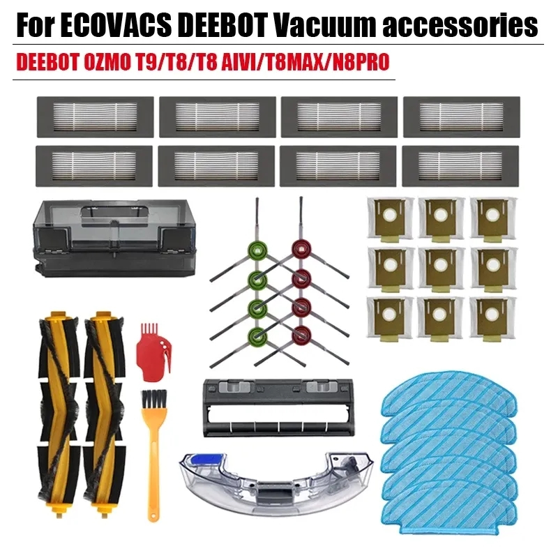 Ecovacs T8 / T9 / N10 / N8 PRO อุปกรณ์เสริม แปรงหลัก แปรงด้านข้าง ตัวกรอง ผ้าม็อบ ผ้าม็อบ ใช้แล้วทิ้ง แปรงคลุม ถุงเก็บฝุ่น ตัวยึดไม้ถูพื้น