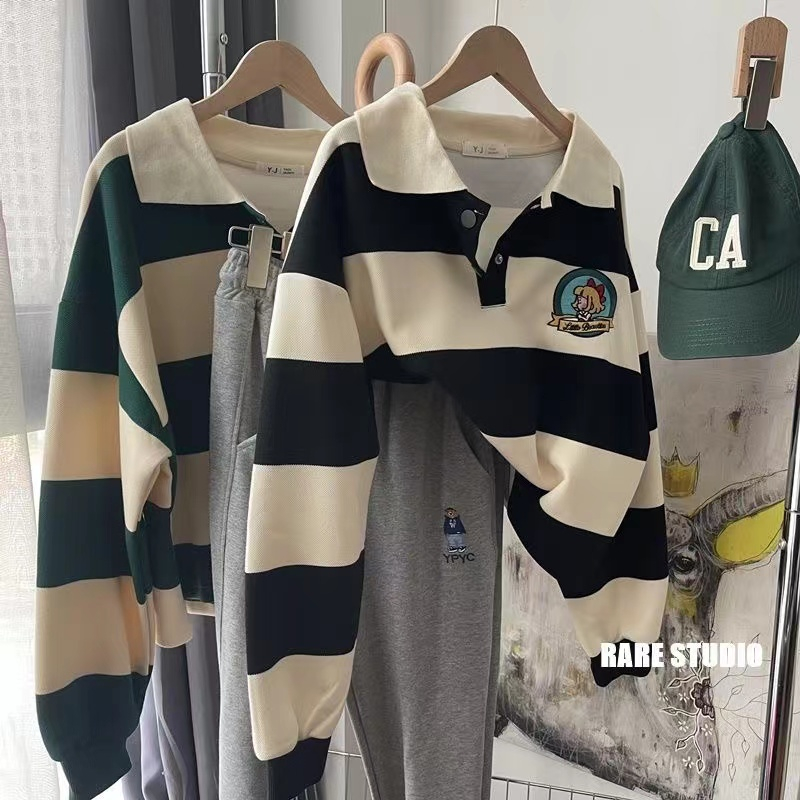 สไตล์เกาหลีผู้หญิงสุภาพสตรีแขนยาวหลวมโปโลปกเสื้อลําลองเสื้อ เสื้อผู้หญิง ผู้หญิง สวมใส่ภายในเสื้อยืดท็อปส์พร้อมสต็อกใหม่