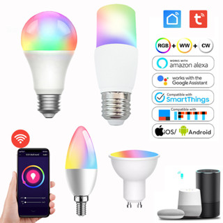 Tuya หลอดไฟอัจฉริยะ Led Alexa Google Siri WiFi บลูทูธ 6W 10W AC 220V RGB หลากสี E27 GU10 E14