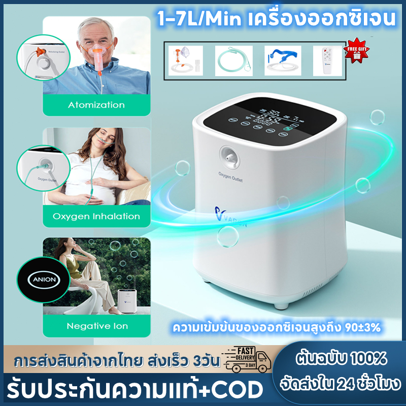 【จัดส่ง2วัน】VARON ส่งเร็ว เครื่องผลิตออกซิเจนเข้มข้น แบบพกพา 1-7 ลิตร ไม่ต้องเติมน้ํา 90±3%