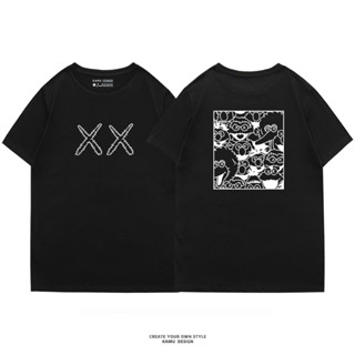 Uniqlo Kaws เสื้อยืดแขนสั้น ผ้าฝ้าย ทรงหลวม ขนาดใหญ่ สไตล์ฮ่องกง สําหรับผู้ชาย