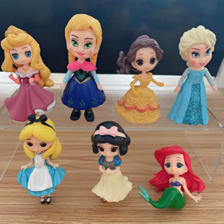 ฟิกเกอร์เจ้าหญิงดิสนีย์ Q Posket Tiana Snow White Rapunzel Ariel Cinderella Belle Mermaid ขนาด 7 ซม. ของเล่นสําหรับเด็ก 7 ชิ้น