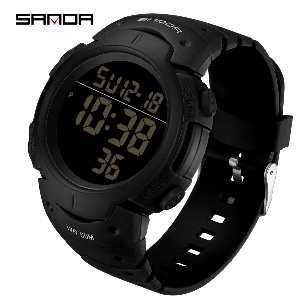 Sanda แบรนด์หรู แฟชั่นลําลอง ทหาร ผู้ชาย นาฬิกากีฬา กันน้ํา ผู้ชาย LED อิเล็กทรอนิกส์ นาฬิกาดิจิตอล