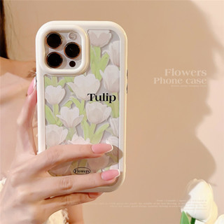 เคสโทรศัพท์มือถือแบบนิ่ม TPU กันกระแทก ลายดอกทิวลิป สีขาว แฟชั่น สําหรับ IPhone 15 14 13 12 11 Pro Max X XS XR 8 7 Plus