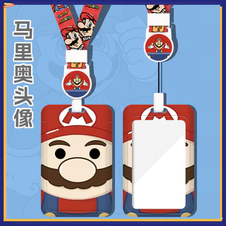 Mario Hard Shell Multifunctional Retractable Long Rope Card Holder Easy Pull Buckle Anti-Lost Protective Case Bag Charm ABS ID