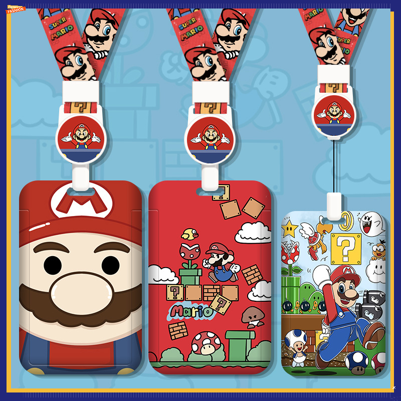 Mario Hard Shell Multifunctional Retractable Long Rope Card Holder Easy Pull Buckle EasyCard Card Holder Anti-Lost Protective Case Bag Charm Bus MRT Card Holder ABS ID Holder