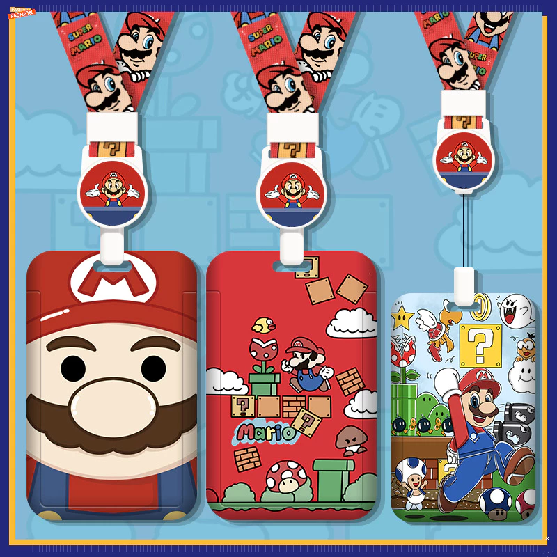 Mario Hard Shell Multifunctional Retractable Long Rope Card Holder Easy Pull Buckle Anti-Lost Protective Case Bag Charm ABS ID