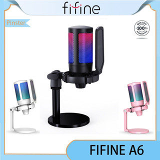 Fifine A6 AmpliGame RGB ไมโครโฟนเกมมิ่ง USB สําหรับ PC PS Mac พร้อมการ์ดเสียง