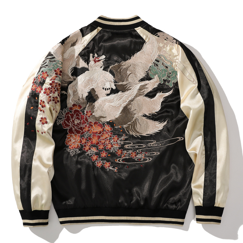 Yokosuka Heavy Industry Nine-Tail ปัก Street Wear เสื้อแจ็คเก็ตผู้ชายเสื้อแจ็คเก็ตชุดเบสบอล Contrast