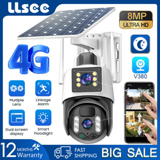 LLSEE v380 pro กล้องวงจรปิด 4G ซิมการ์ดพลังงานแสงอาทิตย์, กล้องวงจรปิดไร้สายกลางแจ้ง 360 6MP คืนวิสัยทัศน์ที่มีสีสัน, การติดตามอัตโนมัติ, พูดคุยสองทาง, กันน้ำ