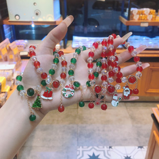 สร้อยข้อมือ ประดับลูกปัด ซานตาคลอส สีแคนดี้ ยืดหยุ่น เครื่องประดับคริสต์มาส สําหรับผู้หญิง