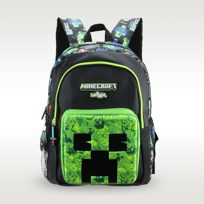 SMIGGLE กระเป๋าเป้สะพายหลัง กระเป๋านักเรียน ลาย Minecraft Coolie is afraid ขนาด 16 นิ้ว สีดํา สีเขียว สไตล์ออสเตรเลีย สําหรับเด็กนักเรียน