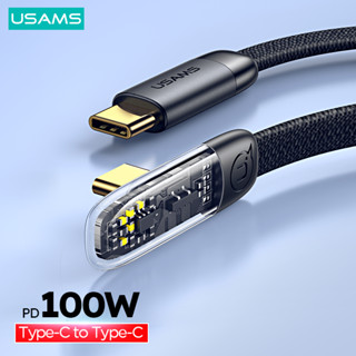 USAMS  PD 1.2M 2M 100W USB Type C มุมขวา โปร่งใส ชาร์จเร็ว ข้อศอก เกม สายเคเบิลข้อมูล