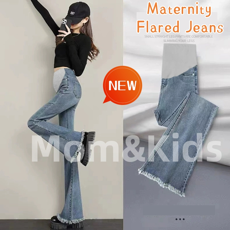 Mom & Kids กางเกงยีน ขาบาน เอวสูง ทรงสลิมฟิต สําหรับหญิงตั้งครรภ์