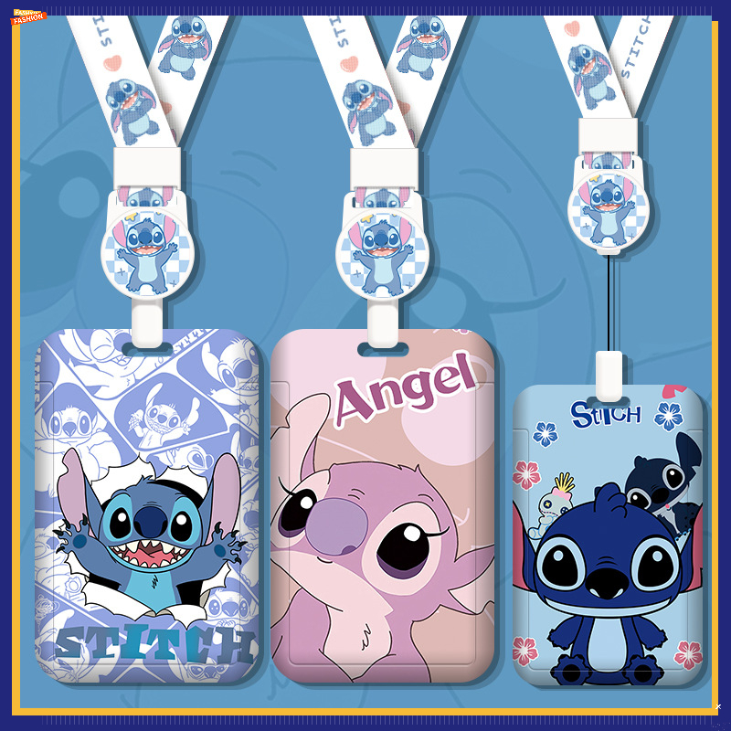 Stitch ABS ID Hard Shell Multifunctional Retractable Long Rope Card Holder Easy Pull Buckle Anti-Lost Protective Case Bus MRT EasyCard