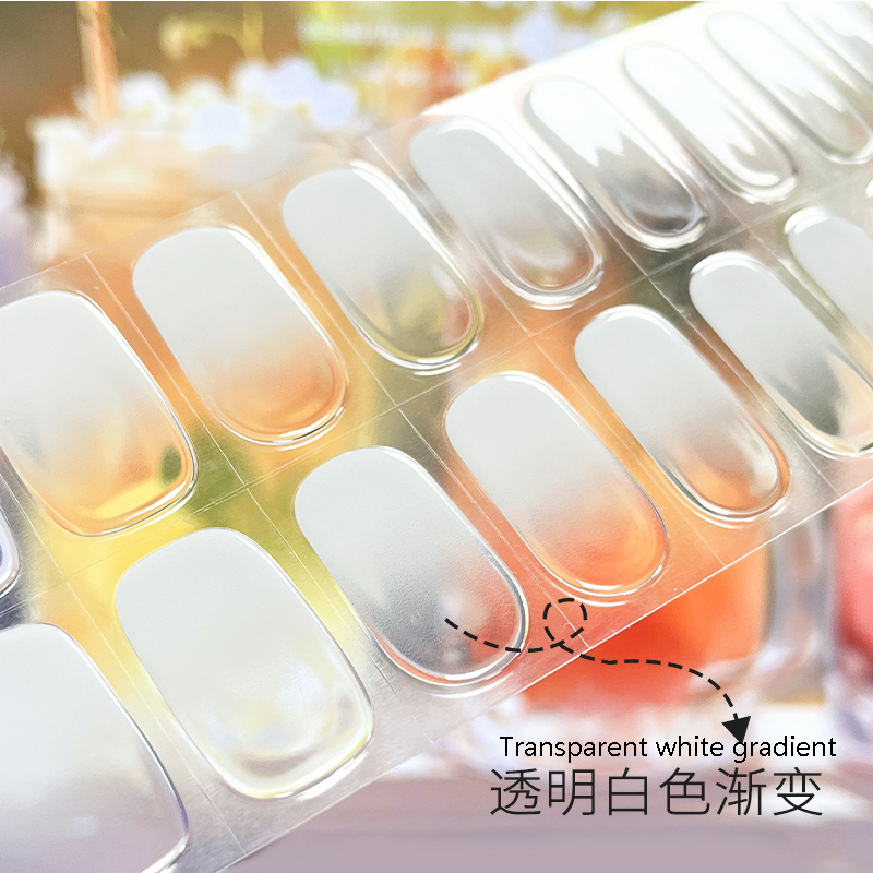 20 ชิ้น เกาหลี กึ่งเจล สติกเกอร์เล็บ โปร่งใส ไล่ระดับสีขาว ส่องไฟ เจล แถบเล็บ DIY ยูวี เล็บ ห่อ