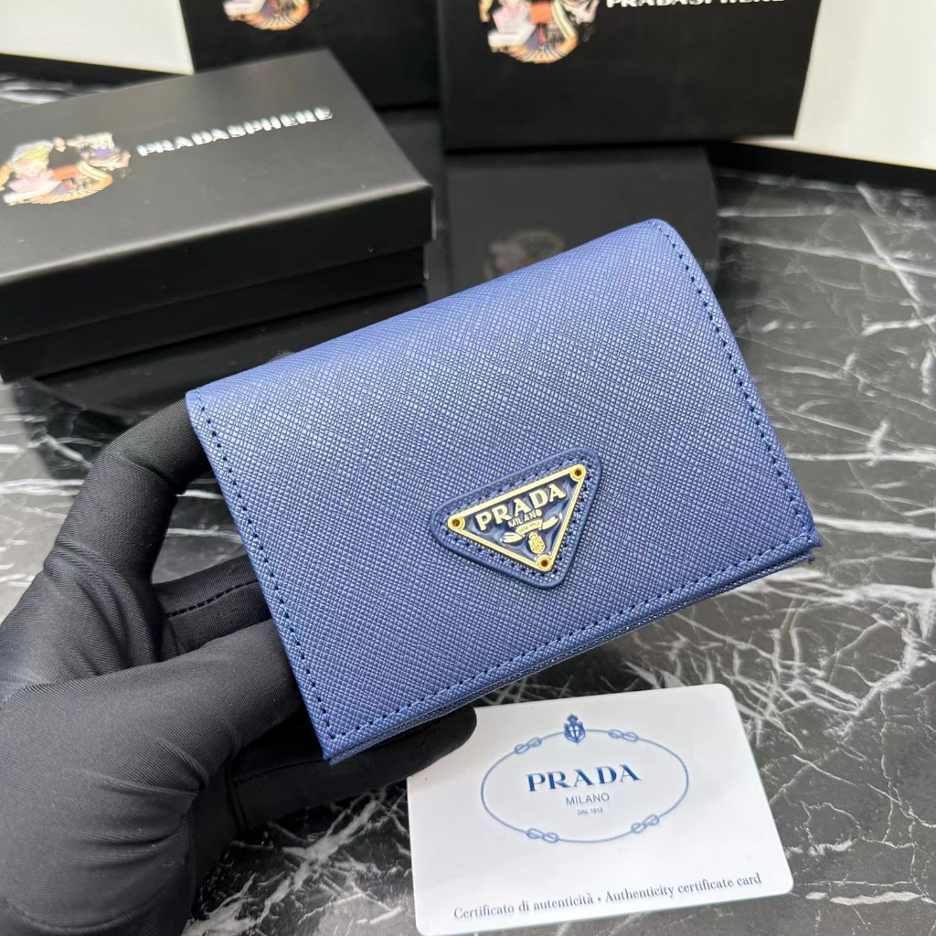 PRADA กระเป๋าสตางค์ กระเป๋าใส่บัตร พรีเมี่ยม แบบใหม่ ของแท้ สําหรับผู้หญิง