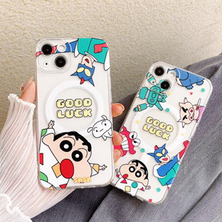 การ์ตูน น่ารัก เครยอนชินจัง แรงดึงดูดของแม่เหล็ก การชาร์จแบบไร้สา เคสไอโฟน 15 Pro Max เคส iPhone 14 Pro Max 12 13 Pro 15 14 Plus 11 Pro Max Case ใหม่ เรียบง่าย โปร่งใส ป้องกันการหล่น ซิลิกาเจล นุ่ม ซัมซุง เคส