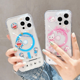 การ์ตูน น่ารัก โดราเอมอน Hello Kitty แรงดึงดูดของแม่เหล็ก การชาร์จแบบไร้สา เคสไอโฟน 15 Pro Max เคส iPhone 14 Pro Max 12 13 Pro 15 14 Plus 11 Pro Max Case ใหม่ เรียบง่าย โปร่งใส ป้องกันการหล่น ซิลิกาเจล นุ่ม ซัมซุง เคส