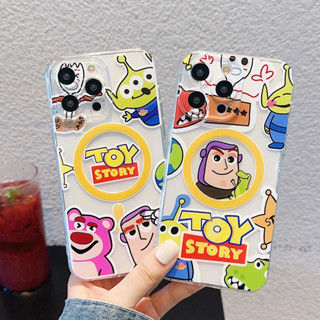 การ์ตูน Toy Story Buzz Lightyear แรงดึงดูดของแม่เหล็ก การชาร์จแบบไร้สา เคสไอโฟน 15 Pro Max เคส iPhone 14 Pro Max 12 13 Pro 15 14 Plus 11 Pro Max Case ใหม่ เรียบง่าย โปร่งใส ป้องกันการหล่น ซิลิกาเจล นุ่ม ซัมซุง เคส