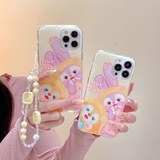 เคสโทรศัพท์มือถือแบบแข็ง ลายการ์ตูนกระต่ายซิงเดลลูน่ารัก สีชมพู สีม่วง พร้อมสายโซ่ลูกปัด สําหรับ iPhone 15 Pro max 14Pro max 15 Pro 13Pro max 12Pro max 14Pro 13Pro 12Pro 112 13 14 15 ชิ้น กรอบนิ่ม