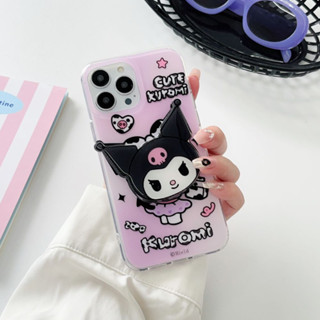 เคสโทรศัพท์มือถือ pc แข็ง กรอบนิ่ม ลายการ์ตูนคุโรมิน่ารัก พร้อมขาตั้ง สําหรับ iPhone 15 Pro max 14Pro max case 15 Pro 13Pro max 12Pro max 14Pro 13Pro 12Pro 11 12 13 14 15