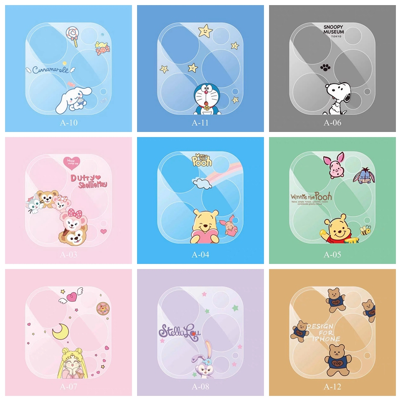 การ์ตูนน่ารักกล้องป้องกันกรณีสําหรับ ไอโฟน 16 15 มือโปร สูงสุด 14 16มือโปร ฟิล์มกระจกนิรภัยกลับเลนส์ป้องกันสติกเกอร์ปก