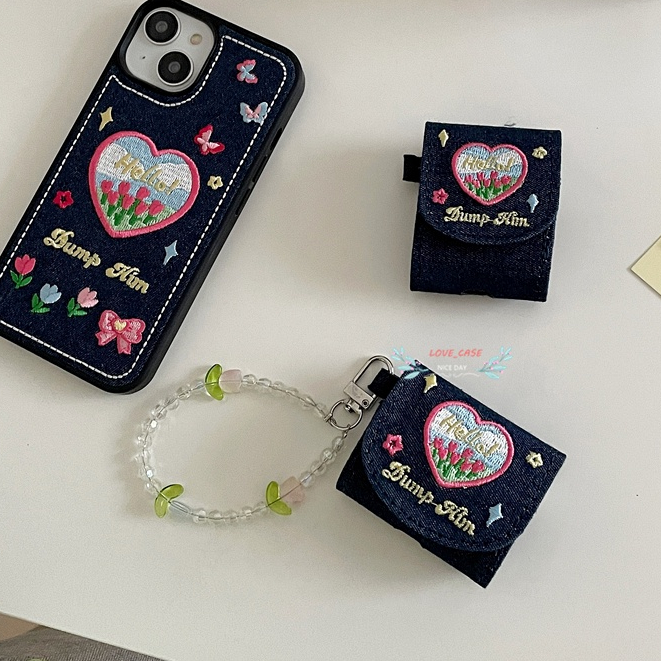 เคสหูฟัง ผ้ายีน ลายหัวใจน่ารัก สําหรับ AirPods 1 2 Pro 3 Pro2 1 2 Pro 3 Pro2