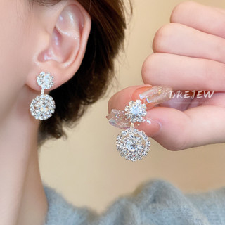 DREJEW ต่างหูเข็มเงิน 925 จี้รูปดอกไม้ ประดับเพชร ทรงกลม หรู…