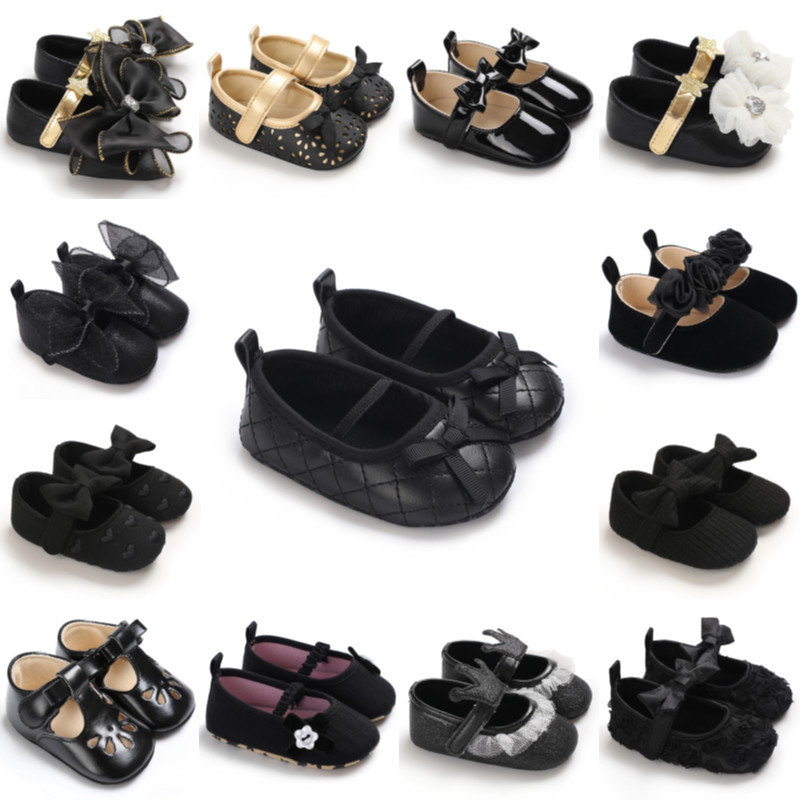 รองเท้าลําลอง ประดับโบว์ สีดํา สําหรับเด็กทารกแรกเกิดผู้หญิง เหมาะกับงานวันเกิด คริสต์มาส