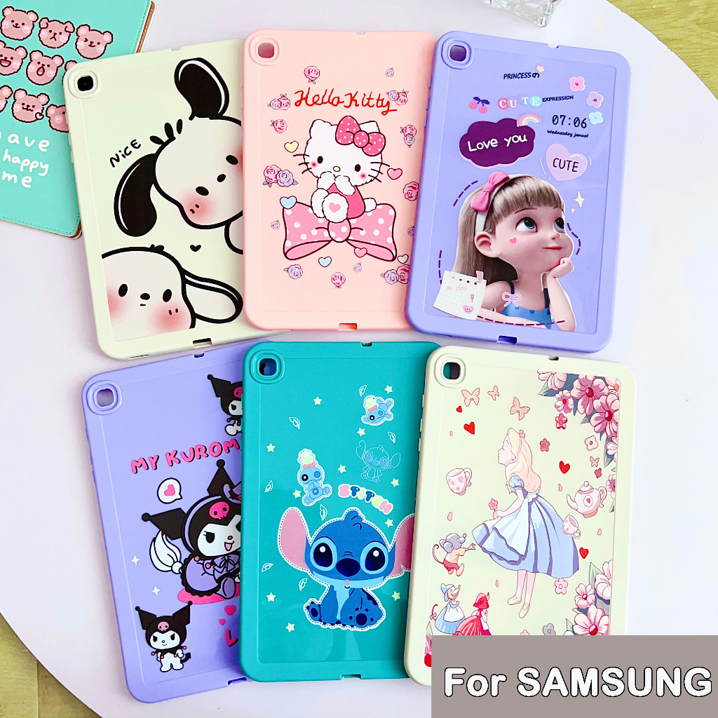 สําหรับ Samsung Galaxy Tab A7 Lite T220 T225 A7 T500 T505 S6 Lite P610 P615 T290 T295 น่ารักการ์ตูนซิลิโคนหนา anti-fall กรณี