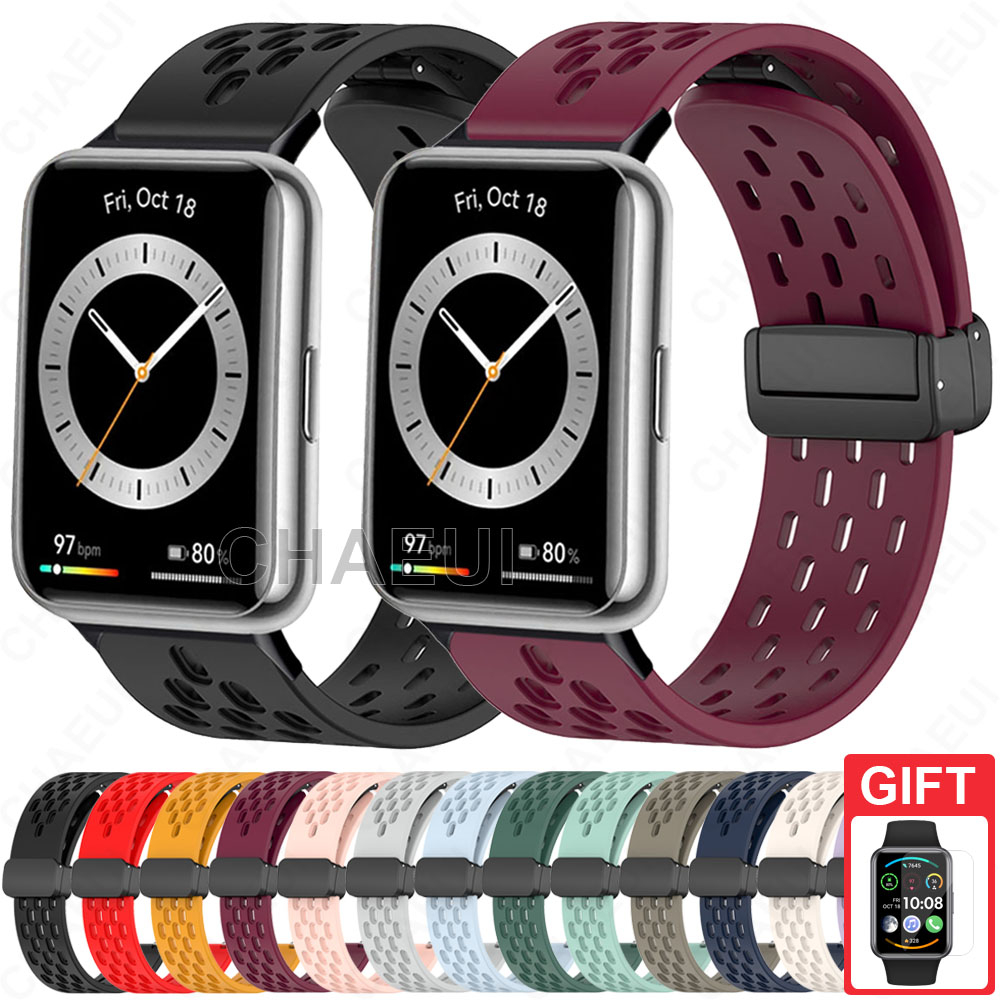 สายรัดซิลิโคนเปลี่ยนอุปกรณ์เสริมระบายอากาศสร้อยข้อมือวงสําหรับ Huawei Watch Fit 2 3 4 Pro / Huawei Watch Fit Special Edition