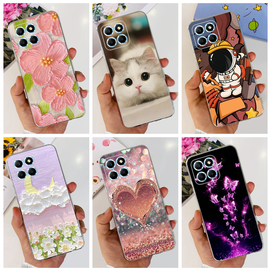 เคสโทรศัพท์ซิลิโคน TPU แบบนิ่ม ลายดอกไม้ แมวน่ารัก สําหรับ Honor X8 5G VNE-N41 Honor X6 X6s VNE-LX1 