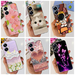 เคสโทรศัพท์มือถือ ซิลิโคนนิ่ม TPU ลายดอกไม้ แมวน่ารัก สําหรับ Realme C55 4G 2023 RMX3710