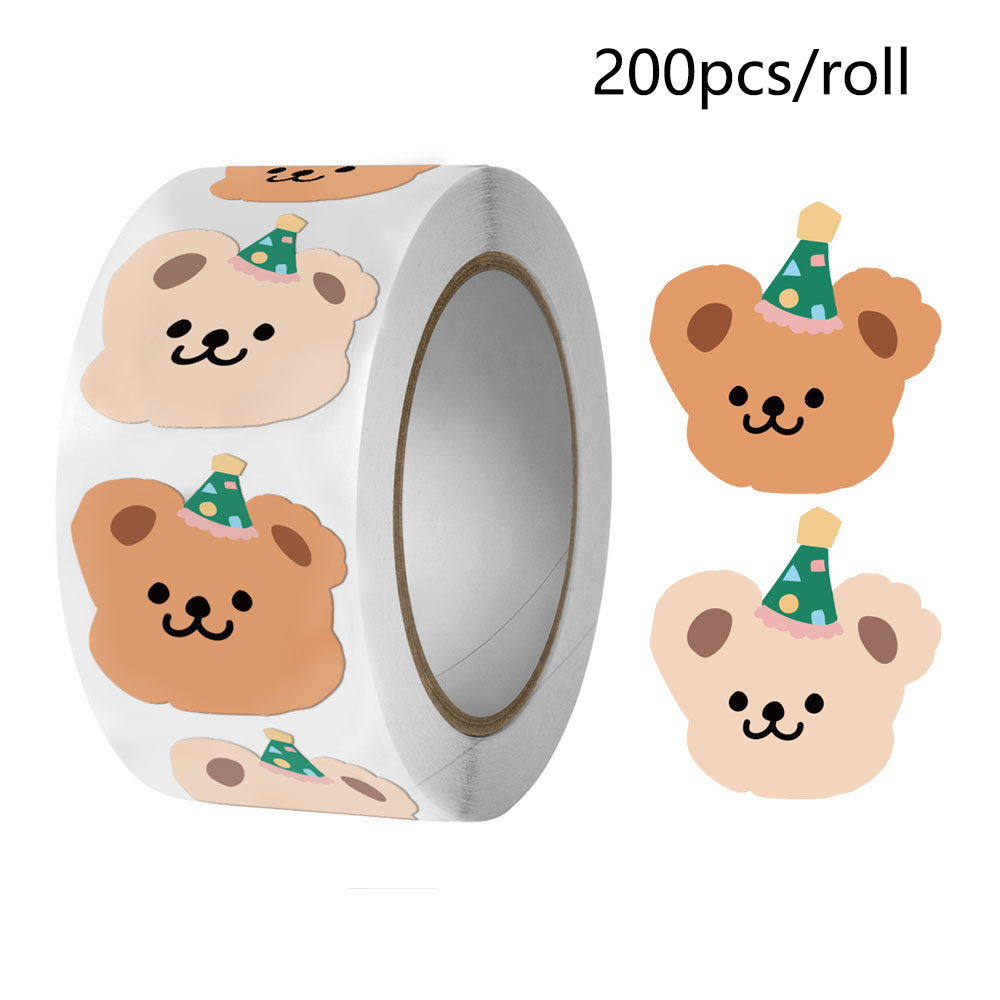 200 ชิ้น/ม้วนสติกเกอร์หมีน้อยน่ารักทั้งเทปกาวกระดาษ INS เกาหลีตัวย่อสติกเกอร์ปิดผนึก Packag ตกแต่ง Lables