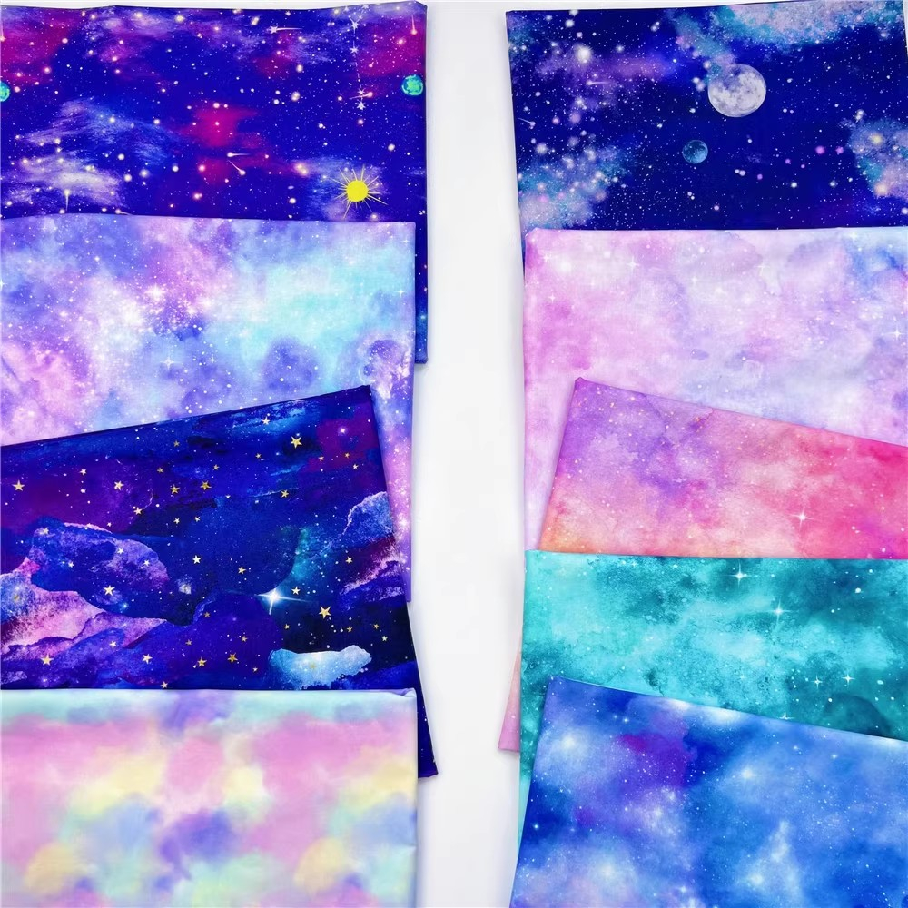 Galactic starry sky universe Colors ผ้าฝ้าย 100% ผ้าสานธรรมดา Handwork DIY Cloth