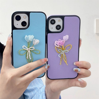 เคสโทรศัพท์มือถือ ผ้ายีน ลายดอกไม้ ประดับลูกปัด สําหรับ iPhone 15ProMax 14ProMax 13 12 ProMax iPhone11