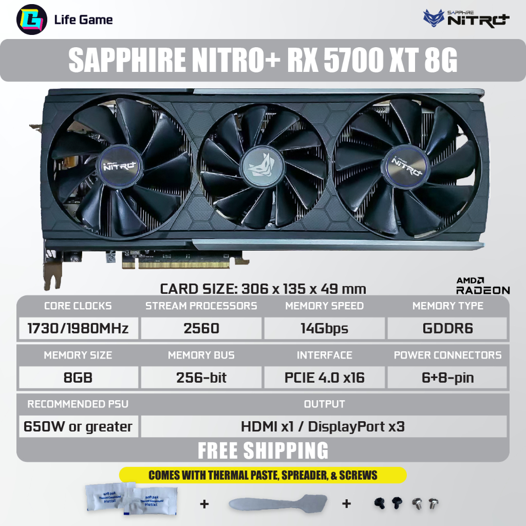 ใช้ Sapphire RX 5600 XT 5700 6600 8G 8GB GDDDR6 AMD กราฟิกการ์ดกราฟิกกราฟิกการ์ด GPU 5500 RX5500XT R