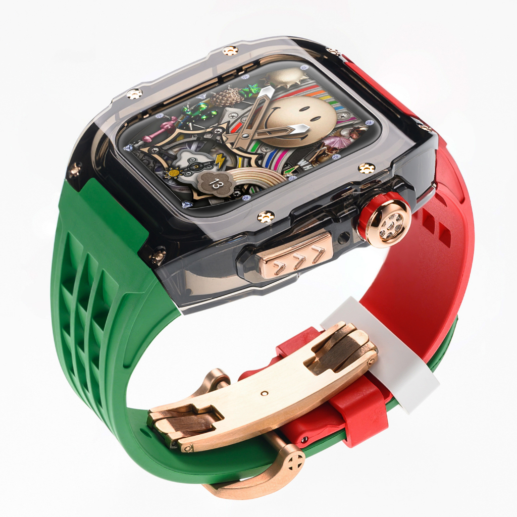 หรูหราคริสตัลสําหรับ Apple Watch Series 9 8 Ultra 2 รุ ่ น 49 มม.กรณี Mod ชุดโปร ่ งใส Fluororubber Band สําหรับ iWatch Series 9 8 7 6 5 4 SE 45 มม.44 มม.สายรัด