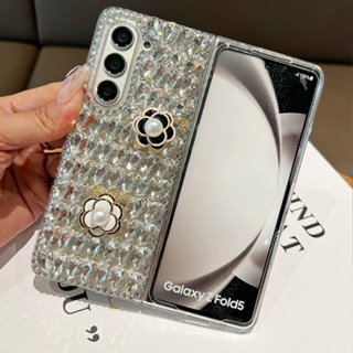 Samsung Galaxy Z Fold 5 Z Fold 4 Z Fold 3 Fold 2 เคสแข็ง ประดับเพชรเทียม กลิตเตอร์ ระยิบระยับ ลายดอกไม้ 3D แฮนด์เมด สําหรับ