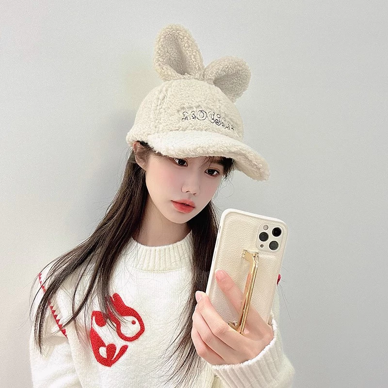 หมวกเบสบอลผ้าวูลแต่งหูกระต่ายสไตล์เกาหลี thumbnail 3