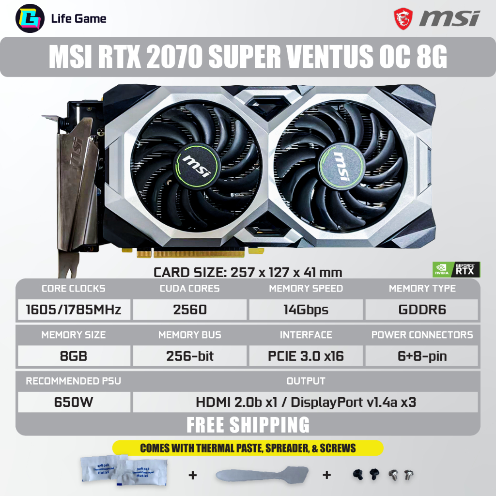 การ์ดจอ MSI RTX 2070 super 8G D6 GPU nvidia RTX2070
