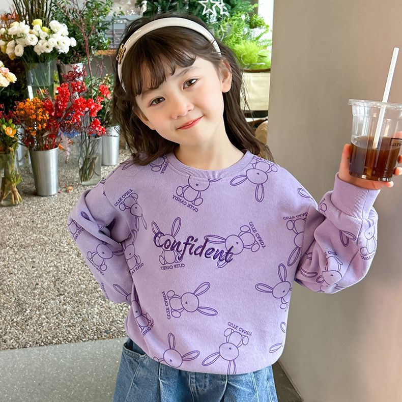 เสื้อกันหนาว คอกลม พิมพ์ลายกระต่ายน่ารัก แบบสวมหัว เข้ากับทุกการแต่งกาย สไตล์ใหม่ สําหรับเด็กผู้หญิง 2024