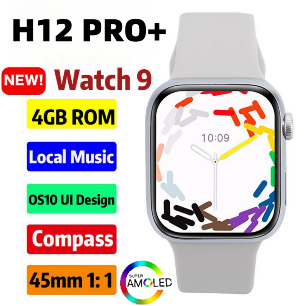 นาฬิกาข้อมือสมาร์ทวอทช์ H12 Pro Plus AMOLED H12 Pro+ 45 มม. NFC เข็มทิศ แสดงผล รอม 4GB สําหรับผู้ชาย ผู้หญิง เล่นกีฬา