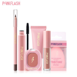 PINKFLASH ชุดเครื่องสำอาง สุดฮอต（ลิปสติก มาสคาร่า ดินสอเขียนคิ้ว รองพื้นชนิดน้ำ ฟองน้ำ บลัชออน กระเป๋าเครื่องสำอาง）6 ชิ้น